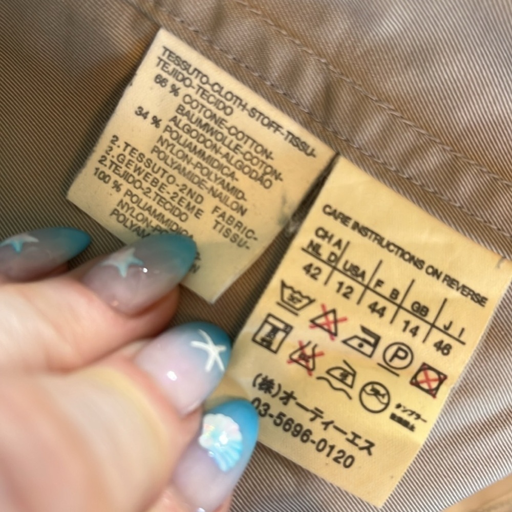 MaxMara Beige Trench Coat Size 12 Flap Pockets Tab Faux Belt Full Zipper & Snaps - Picture 11 of 13